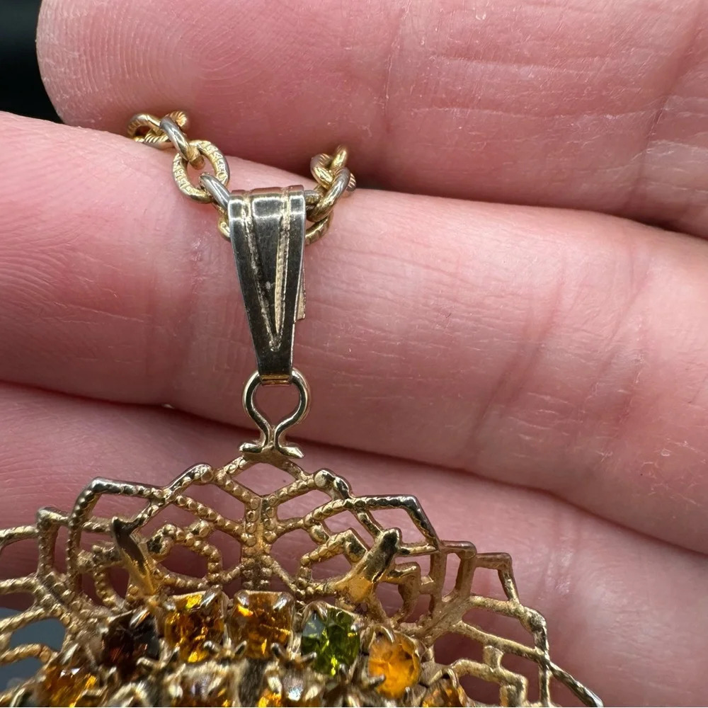 Vintage 1920s Art Nouveau Style Austrian Crystal Gold Tone Floral Necklace Set - Picture 17 of 17